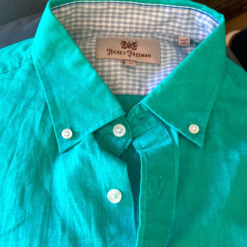 Hickey freeman, large blue green linen